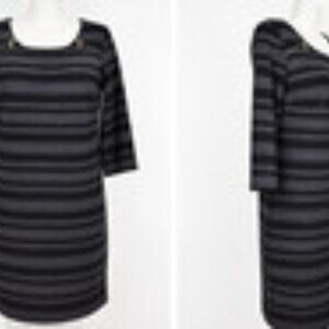 Studio One Black and White Striped 3/4 sleeve dress